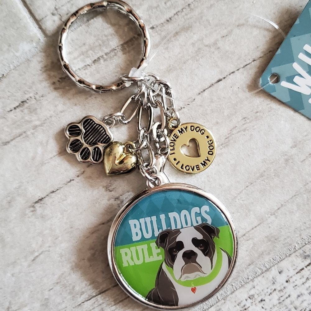 NEW Bulldog Dog Keychain Charm Key Ring